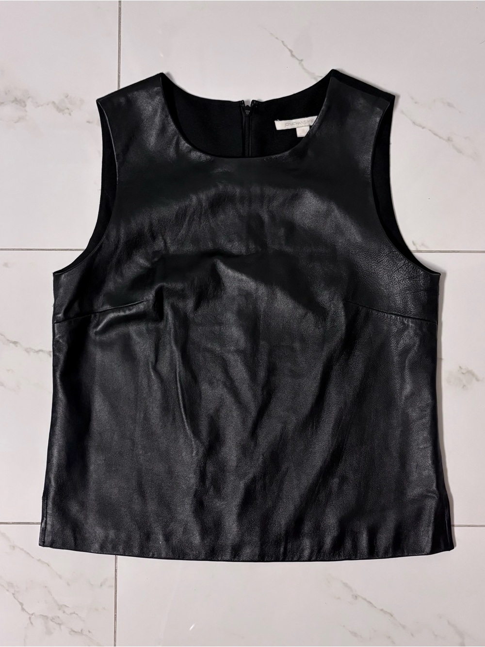 Jonathan Simkhai 100% GENUINE Leather Front Mixed Media Shell Tank Top Black S